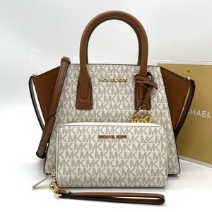 Michael Kors Small Avril Top Zip Satchel Crossbody Bag & Phone Case Wall…